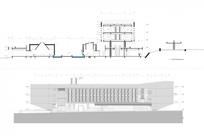 Casa Pastoral Monseñor Juan Sinforiano Bogarín — Conferencia Episcopal Paraguaya, sección y alzado, Asunción, Paraguay, 2020. Arquitectos Nicolás Berger, Giacomo Favilli y Sergio Ruggeri (autores)<br />Imagen divulgación 