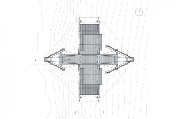 Mirador Aula, planta, Bosque Protector Cerro Blanco, Guayaquil, Ecuador, 2022. Arquitectos David Barragán, Pascual Gangotena, Maríaluisa Borja y Esteban Benavides (autores) / Al Borde<br />Imagen divulgación/ disclosure image  [Al Borde]