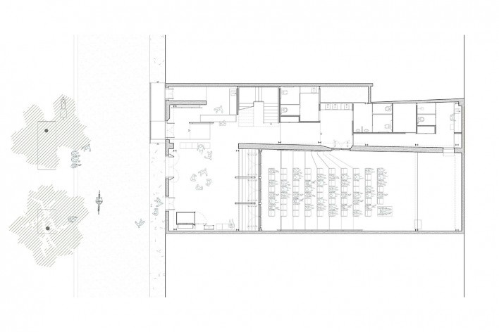 Cinema da Praça, planta térreo, Paraty RJ, 2018. Arquitetos Luís Tavares e Marinho Velloso (autores) / Arquipélago Arquitetos<br />Imagem divulgação  [Arquipélago Arquitetos]