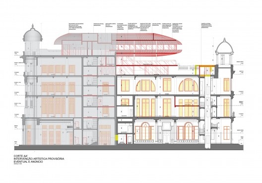 Projeto de "intervenção artística provisória" no edifício REC Cultural, Avenida Rio Branco 23, Bairro do Recife, Recife PE, 15 fev. 2024. Arquiteto José Bernardino Pereira dos Santos Filho<br />Imagem do projeto  [Processo em tramitação no Iphan]