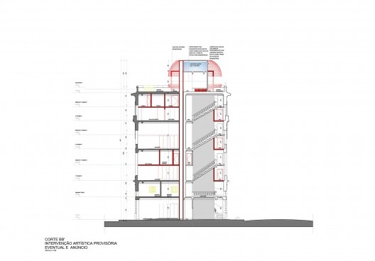 Projeto de "intervenção artística provisória" no edifício REC Cultural, Avenida Rio Branco 23, Bairro do Recife, Recife PE, 15 fev. 2024. Arquiteto José Bernardino Pereira dos Santos Filho<br />Imagem do projeto  [Processo em tramitação no Iphan]