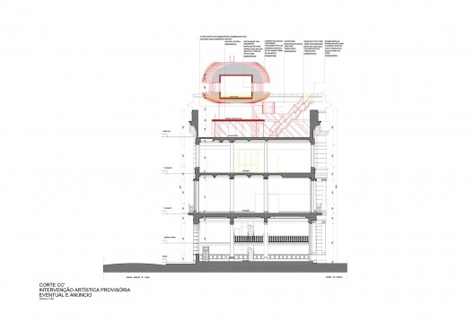 Projeto de "intervenção artística provisória" no edifício REC Cultural, Avenida Rio Branco 23, Bairro do Recife, Recife PE, 15 fev. 2024. Arquiteto José Bernardino Pereira dos Santos Filho<br />Imagem do projeto  [Processo em tramitação no Iphan]