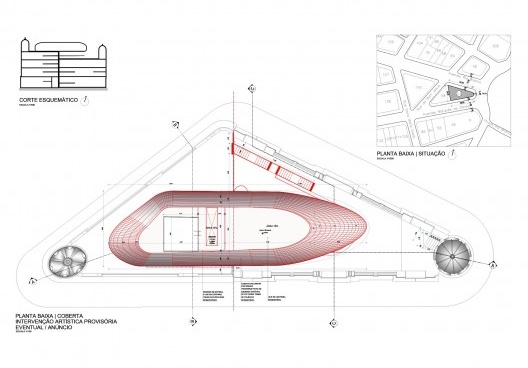 Projeto de "intervenção artística provisória" no edifício REC Cultural, Avenida Rio Branco 23, Bairro do Recife, Recife PE, 15 fev. 2024. Arquiteto José Bernardino Pereira dos Santos Filho<br />Imagem do projeto  [Processo em tramitação no Iphan]
